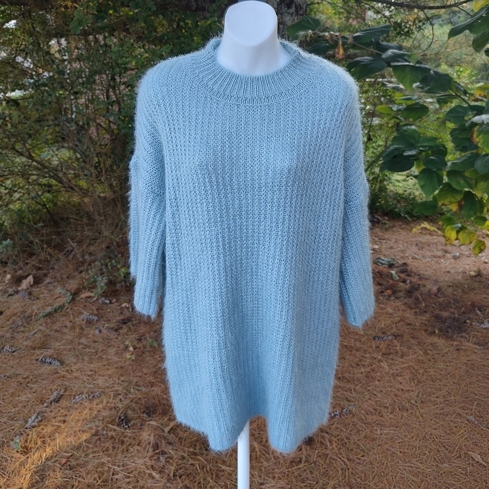 She + Sky Destiny Mock Neck Sweater Green Teal Women's One Size NWT